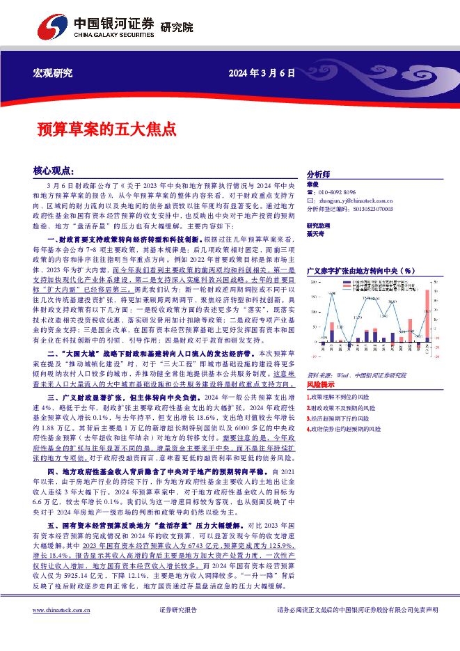 宏观研究：预算草案的五大焦点 中国银河 2024-03-06（7页） 附下载