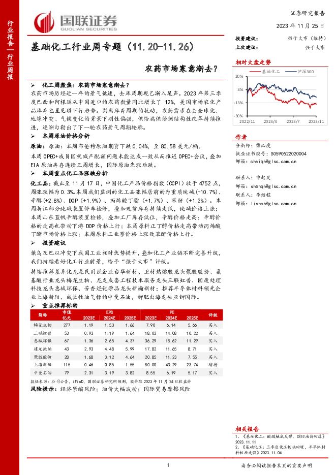 基础化工行业周专题：农药市场寒意渐去？ 国联证券 2023-11-26（8页） 附下载