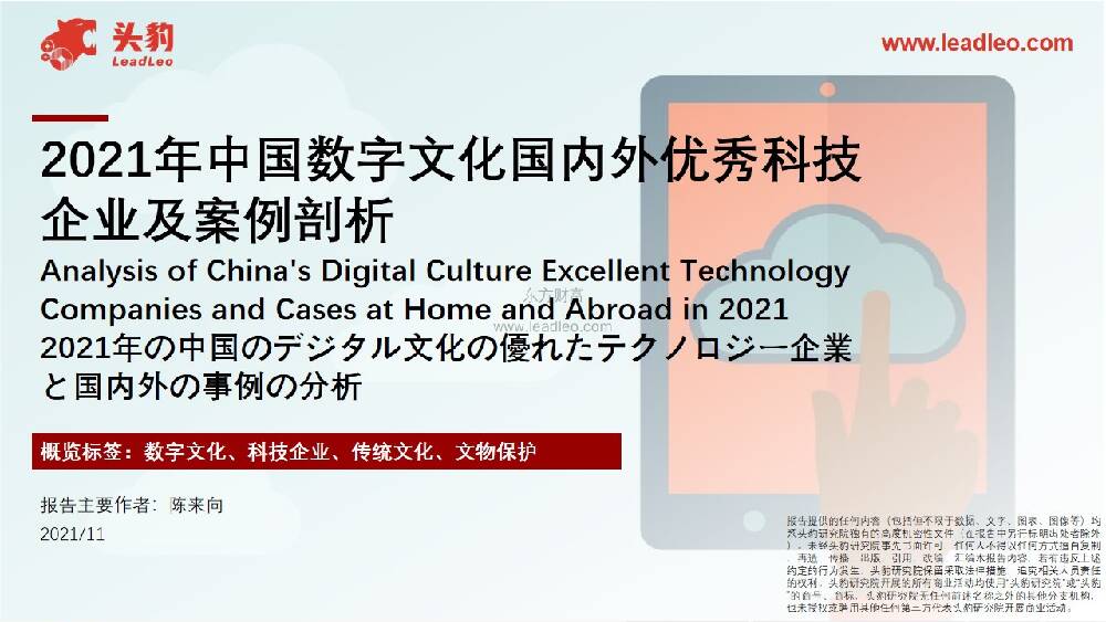 2021年中国数字文化国内外优秀科技企业及案例剖析 头豹研究院 2021-12-09