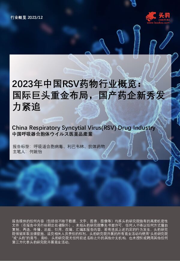2023年中国RSV药物行业概览：国际巨头重金布局，国产药企新秀发力紧追 头豹研究院 2024-04-03（25页） 附下载