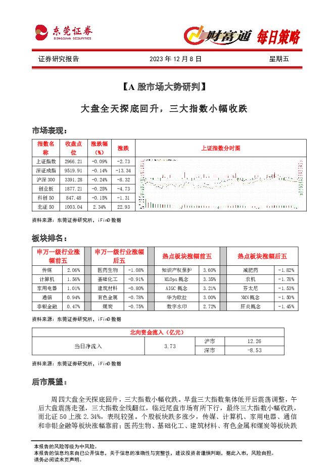 财富通每日策略 东莞证券 2023-12-08（4页） 附下载