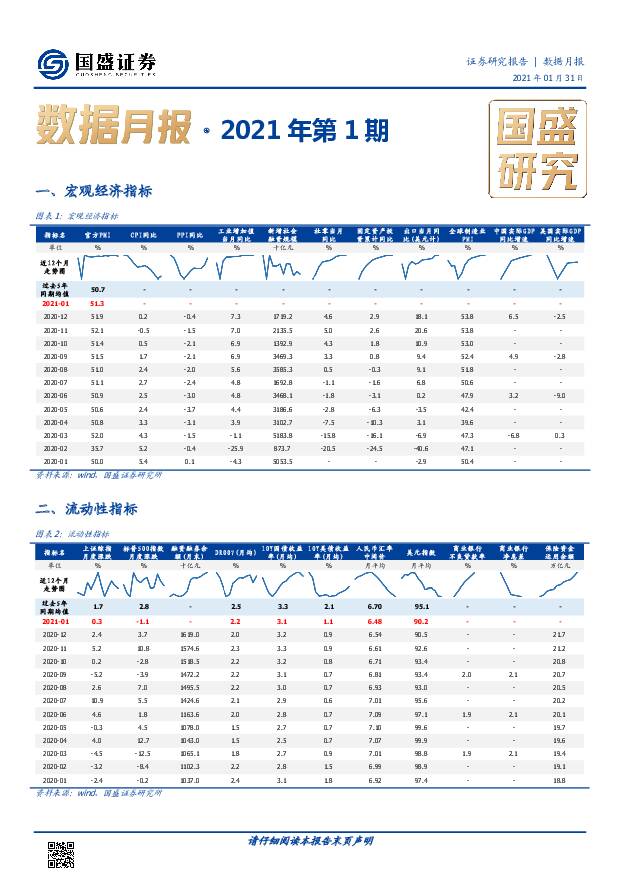 数据月报·2021年第1期 国盛证券 2021-02-01