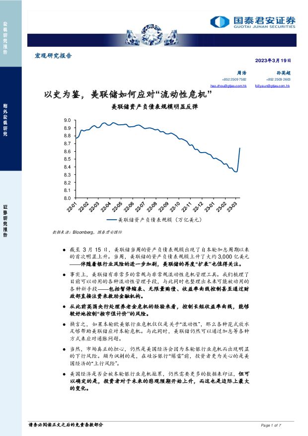 宏观研究报告：以史为鉴，美联储如何应对“流动性危机” 国泰君安证券(香港) 2023-03-21 附下载