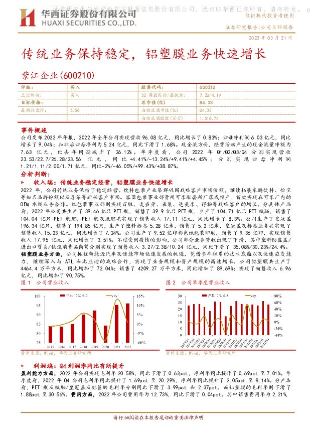 紫江企业 传统业务保持稳定，铝塑膜业务快速增长 华西证券 2023-03-22 附下载