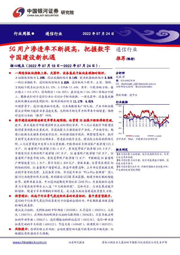 通信行业周报：5G用户渗透率不断提高，把握数字中国建设新机遇 中国银河 2022-07-26 附下载