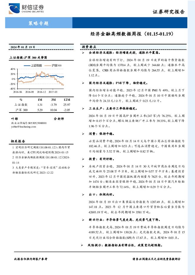 经济金融高频数据周报 财信证券 2024-01-25（22页） 附下载