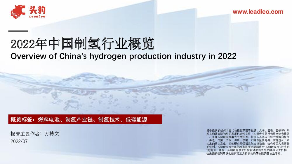 2022年中国制氢行业概览 头豹研究院 2022-09-27 附下载