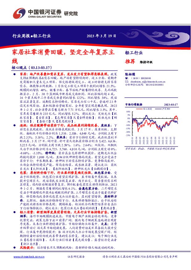 轻工行业周报：家居社零消费回暖，坚定全年复苏主线 中国银河 2023-03-20 附下载