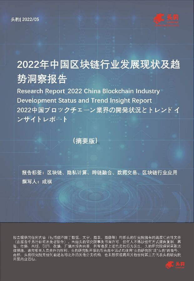 2022年中国区块链行业发展现状及趋势洞察报告（摘要版） 头豹研究院 2022-06-27 附下载