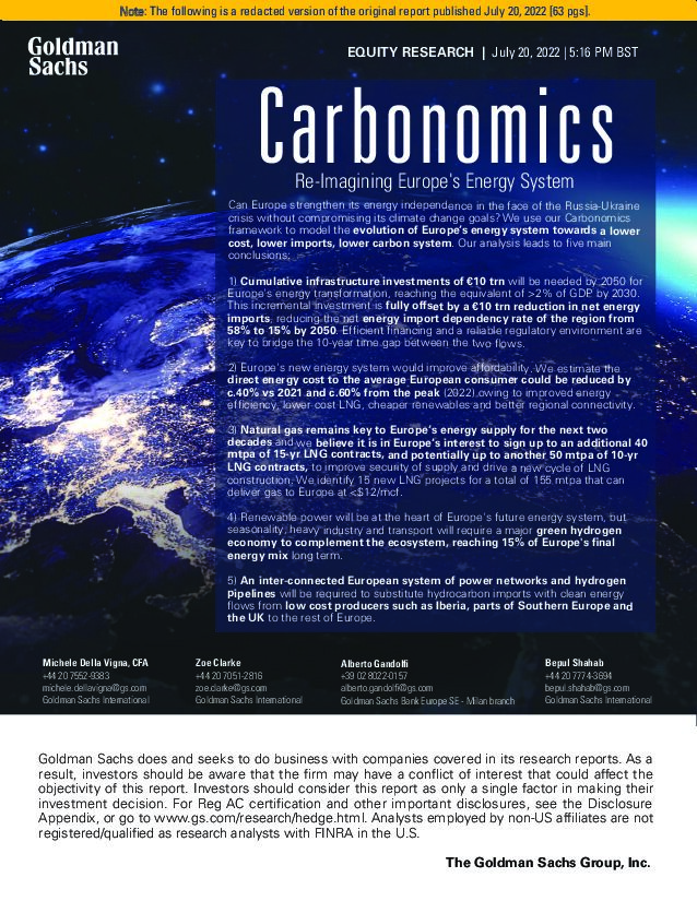 高盛-碳经济学—重新设想欧洲能源系统（英）