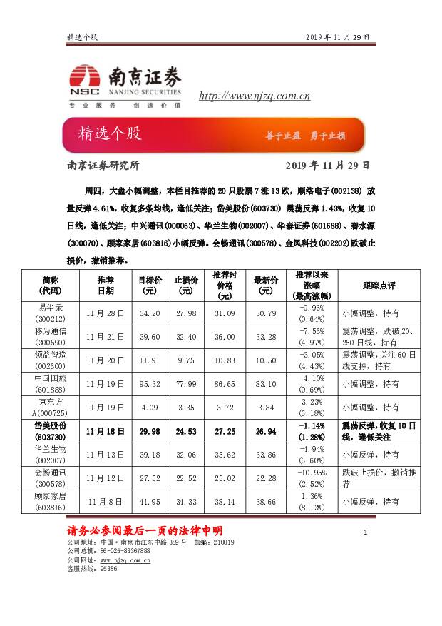 精选个股 南京证券 2019-11-29