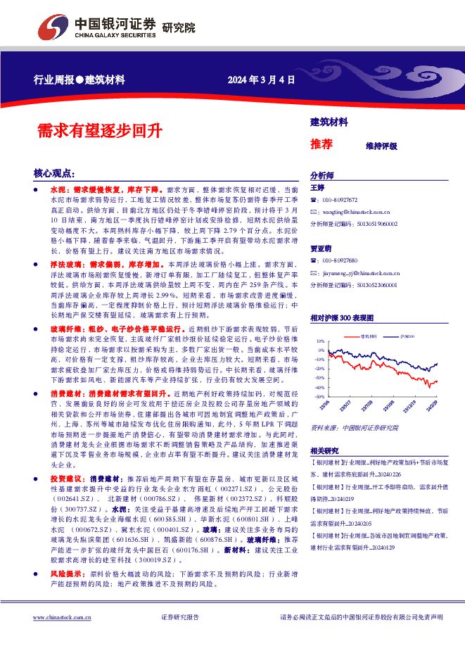 建筑材料行业周报：需求有望逐步回升 中国银河 2024-03-05（13页） 附下载