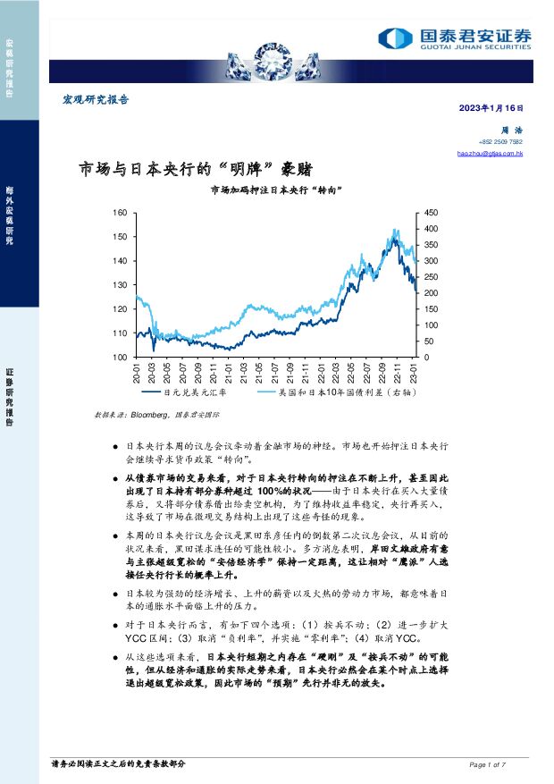 市场与日本央行的“明牌”豪赌 国泰君安证券(香港) 2023-01-18 附下载