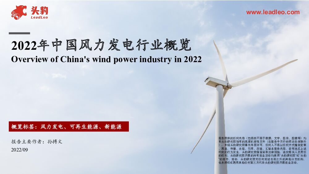 2022年中国风力发电行业概览 头豹研究院 2022-11-21 附下载