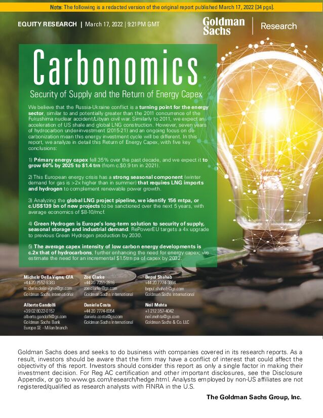 碳经济学：供应安全与能源资本支出回流（英）-高盛-2022.3.17-33页