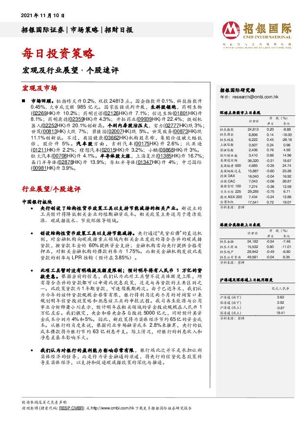 招财日报 招银国际 2021-11-10