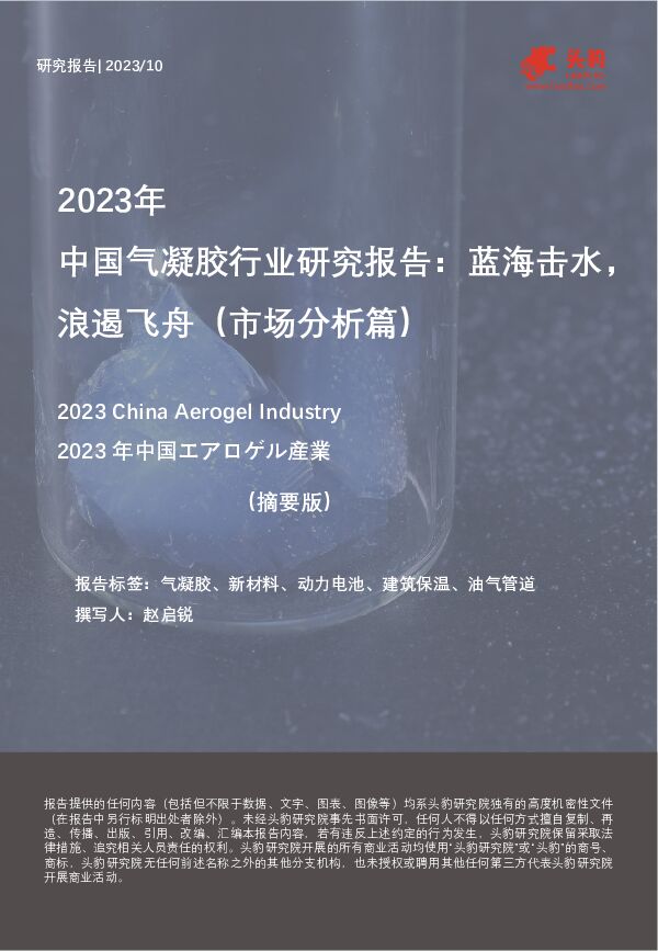 2023年中国气凝胶行业研究报告：蓝海击水，浪遏飞舟（市场分析篇）（摘要版） 头豹研究院 2024-02-28（8页） 附下载