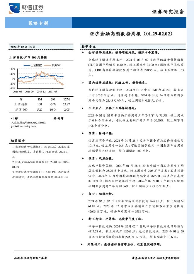策略专题：经济金融高频数据周报 财信证券 2024-02-06（22页） 附下载