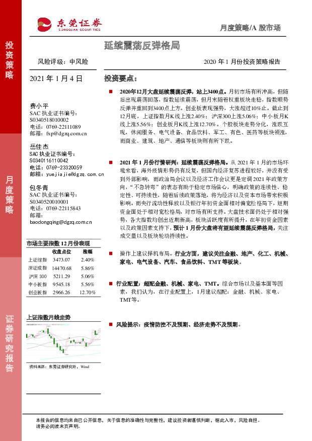 2021年1月份投资策略报告：延续震荡反弹格局 东莞证券 2021-01-04
