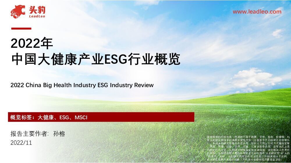 2022年中国大健康产业ESG行业概览 头豹研究院 2023-03-31 附下载