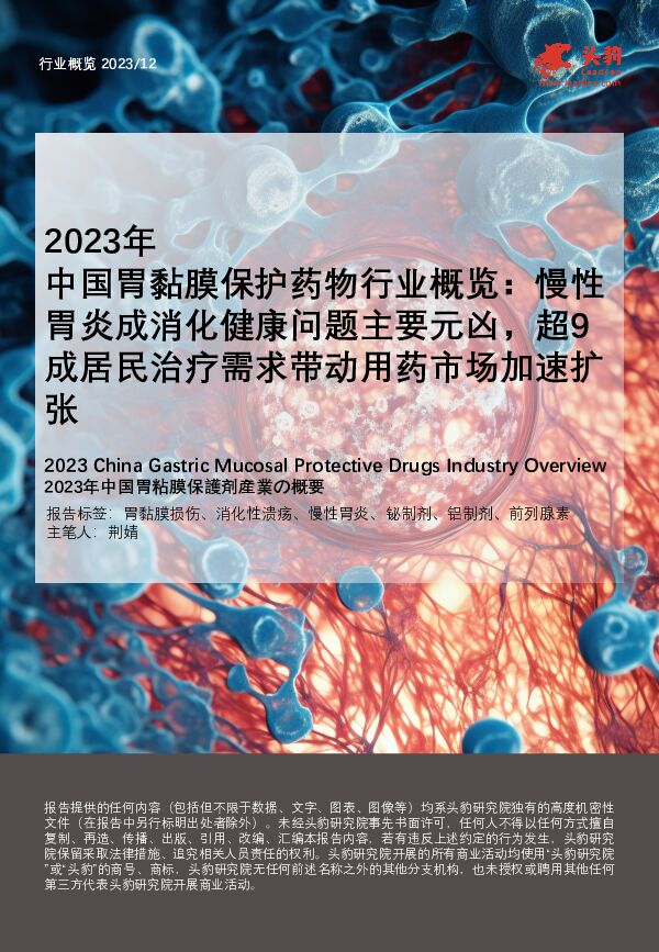 2023年中国胃黏膜保护药物行业概览：慢性胃炎成消化健康问题主要元凶，超9成居民治疗需求带动用药市场加速扩张 头豹研究院 2024-04-19（25页） 附下载