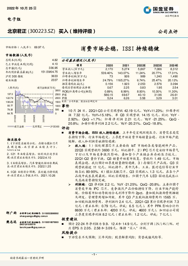 北京君正 消费市场企稳，ISSI持续稳健 国金证券 2022-11-14 附下载