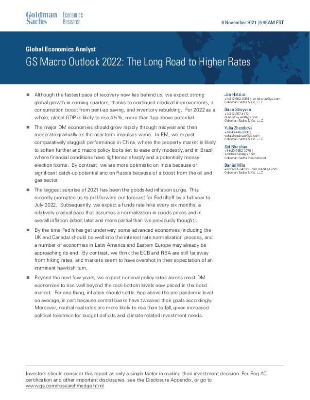 2022年宏观展望：通往更高利率的漫长道路（英）-高盛集团-2021.11.8-19页