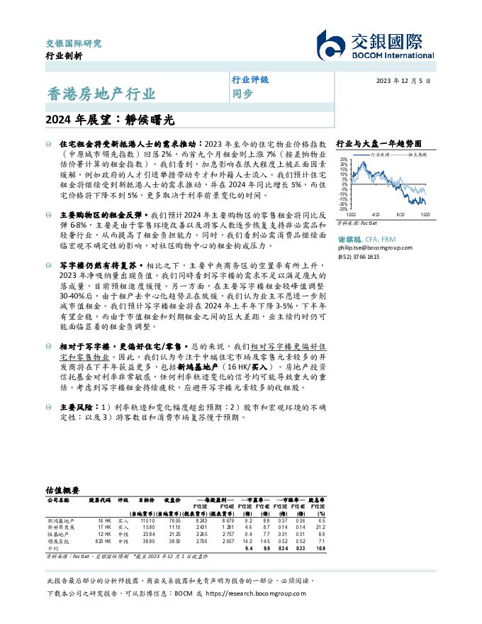 香港房地产行业：2024年展望：靜候曙光 交银国际证券 2023-12-05（20页） 附下载