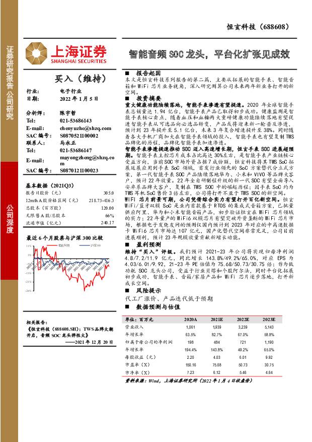 恒玄科技 智能音频SOC龙头，平台化扩张见成效 上海证券 2022-01-05