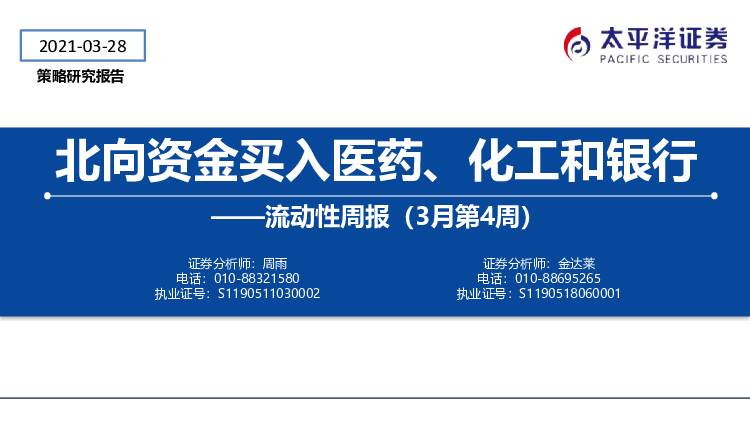 流动性周报（3月第4周）：北向资金买入医药、化工和银行 太平洋 2021-03-30