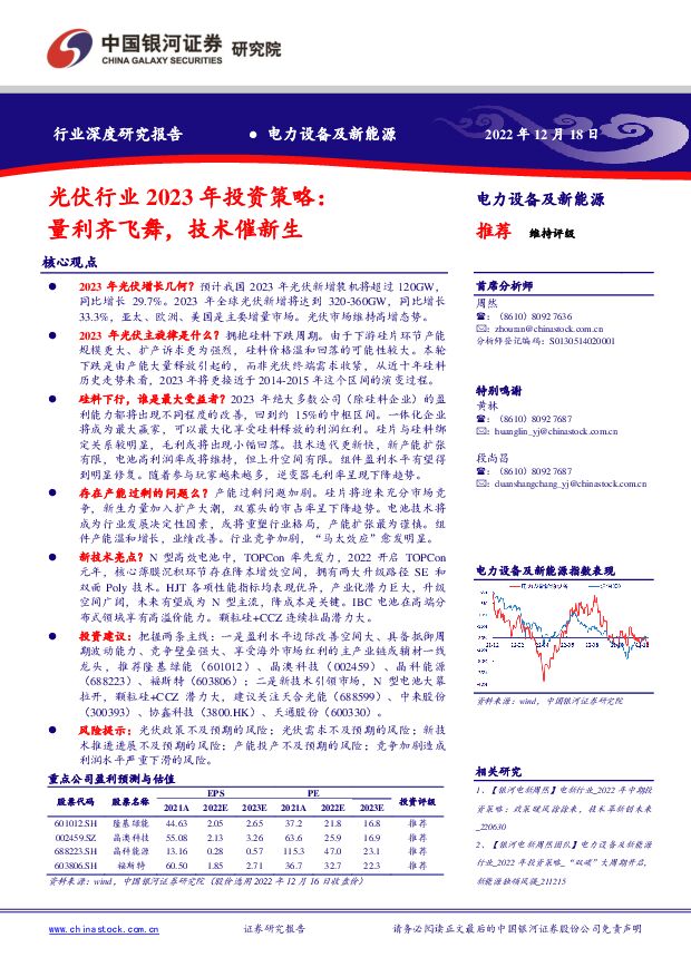 光伏行业2023年投资策略：量利齐飞舞，技术催新生 中国银河 2022-12-19 附下载
