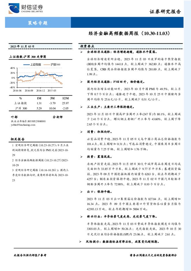 策略专题：经济金融高频数据周报 财信证券 2023-11-07（22页） 附下载