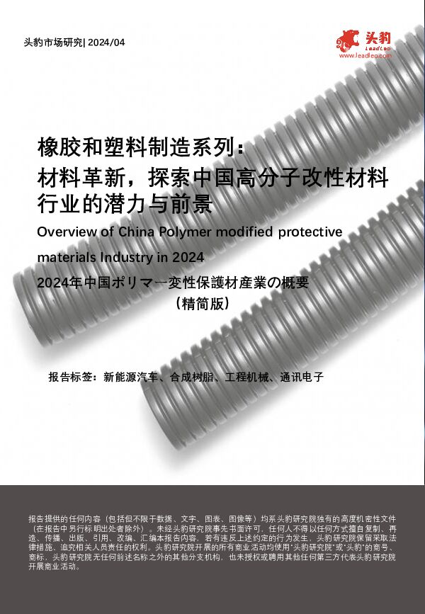 橡胶和塑料制造系列：材料革新，探索中国高分子改性材料行业的潜力与前景（精简版） 头豹研究院 2024-07-25（8页） 附下载