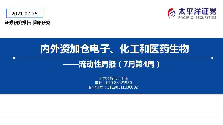 流动性周报（7月第4周）：内外资加仓电子、化工和医药生物 太平洋 2021-07-27