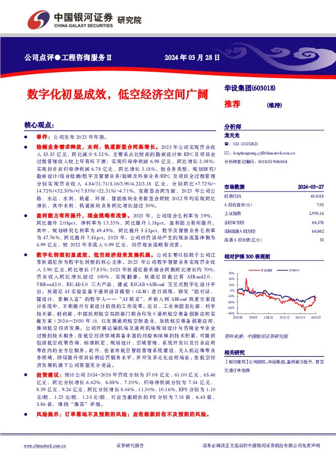 华设集团 数字化初显成效，低空经济空间广阔 中国银河 2024-03-28（3页） 附下载