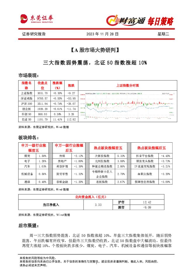 财富通每日策略 东莞证券 2023-11-28（4页） 附下载