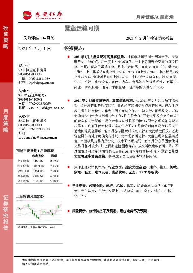 2021年2月份投资策略报告：震荡走稳可期 东莞证券 2021-02-02