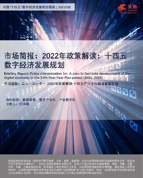 市场简报：2022年政策解读：十四五数字经济发展规划 头豹研究院 2022-10-11 附下载