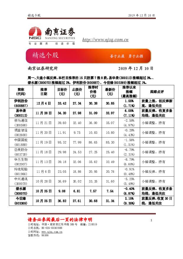精选个股 南京证券 2019-12-10