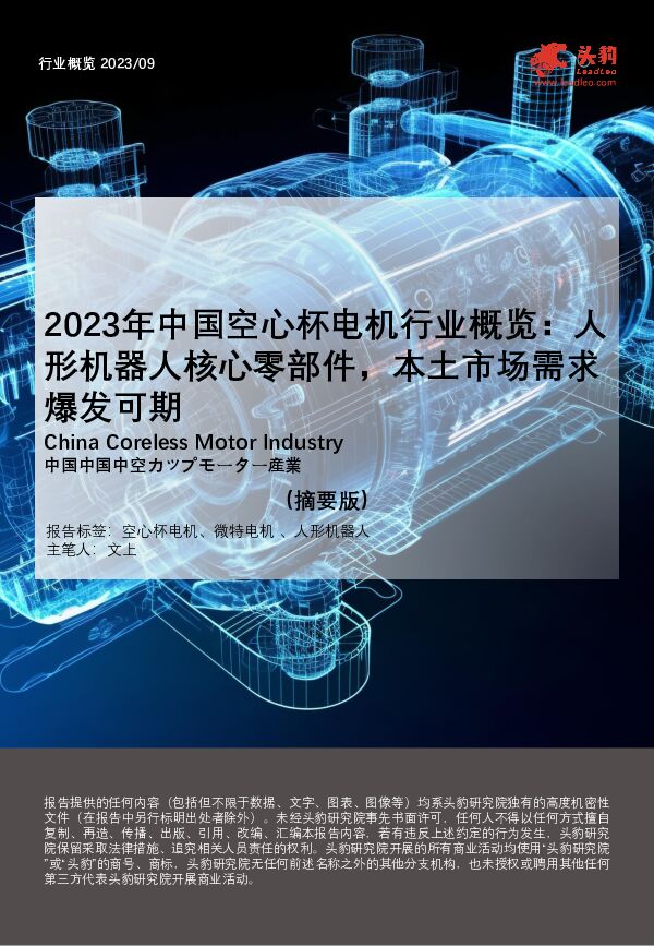 2023年中国空心杯电机行业概览：人形机器人核心零部件，本土市场需求爆发可期 头豹研究院 2024-01-09（10页） 附下载