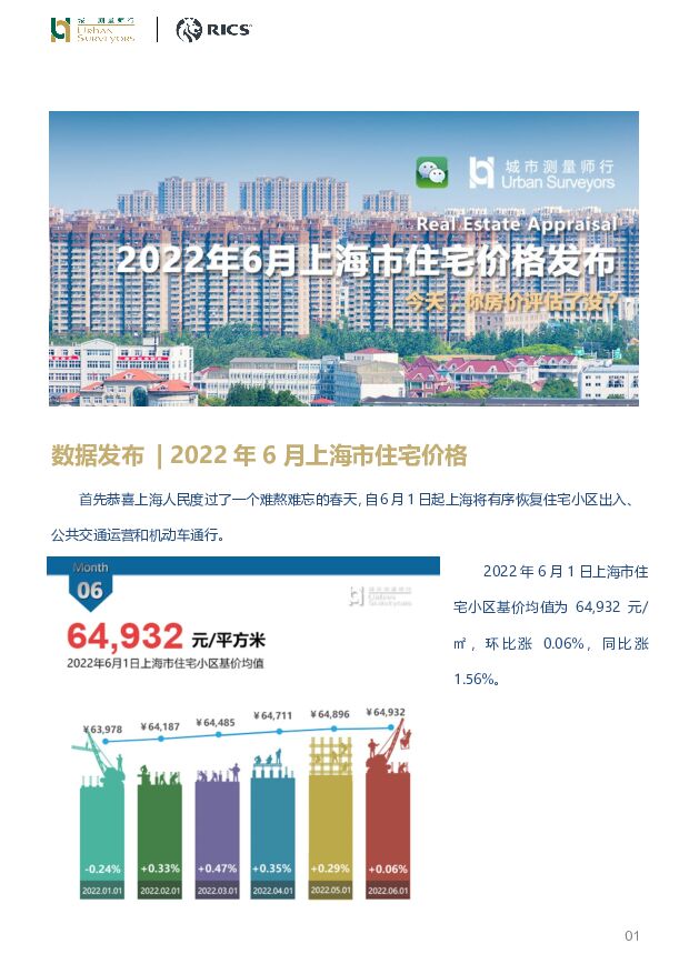 房地产数据发布：2022年6月上海市住宅价格 城市测量师行 2022-06-10 附下载