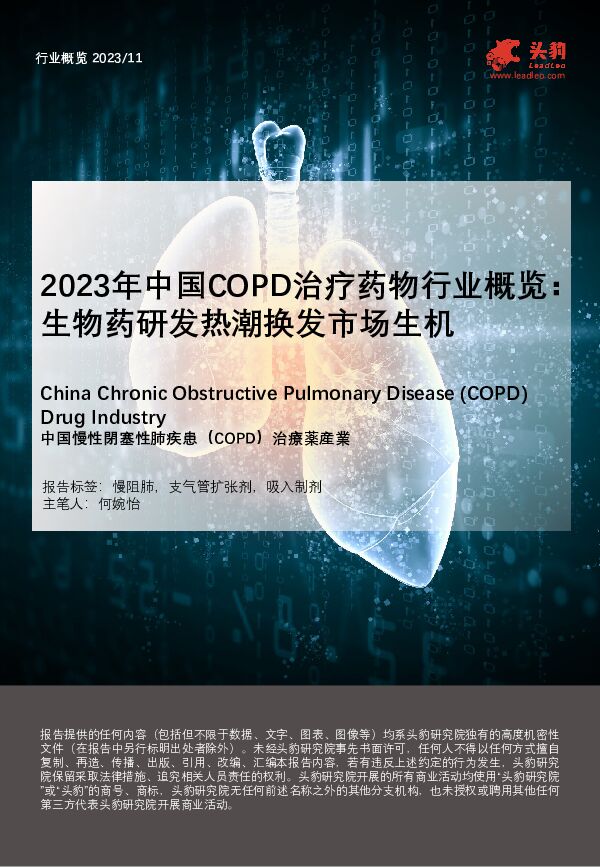 2023年中国COPD治疗药物行业概览：生物药研发热潮换发市场生机 头豹研究院 2024-03-22（29页） 附下载