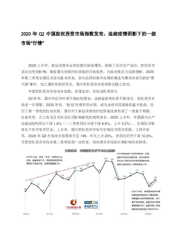 2020年Q2中国股权投资市场指数发布，追踪疫情阴影下的一级市场“行情” 清科研究中心 2021-06-18