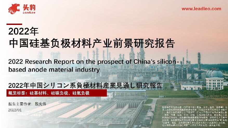 2022年中国硅基负极材料产业前景研究报告 头豹研究院 2022-02-22 附下载