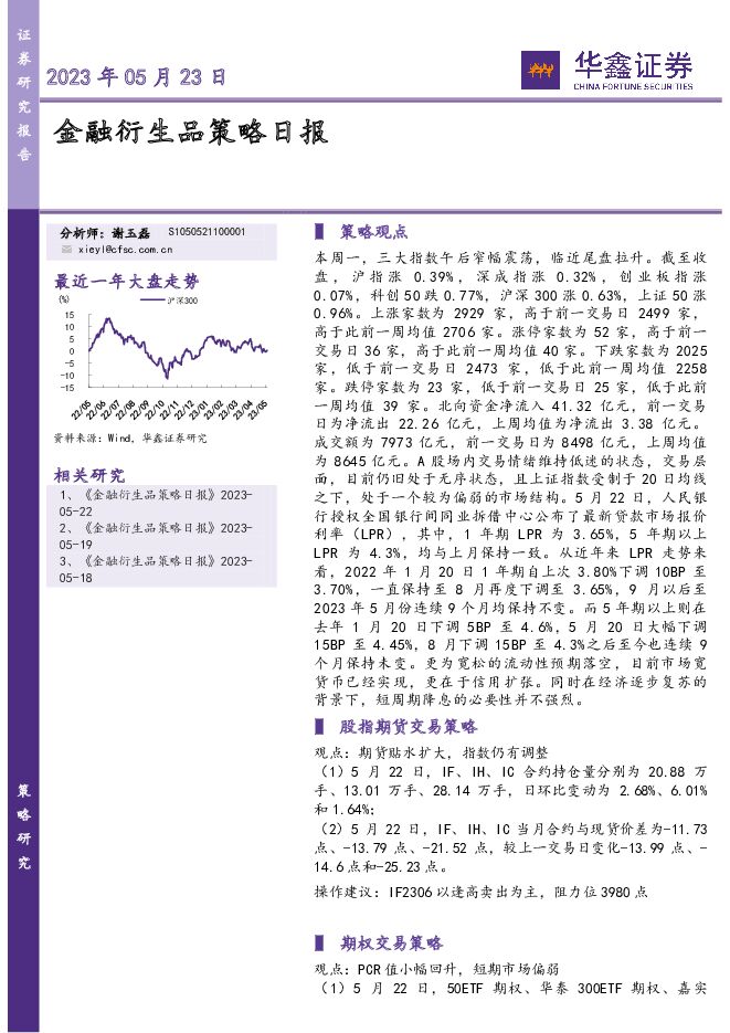 金融衍生品策略日报 华鑫证券 2023-05-23（6页） 附下载